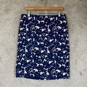 Talbots Skirt Womens 10 Blue Pink Floral Cotton Blend Pencil Lined Zip- 3976